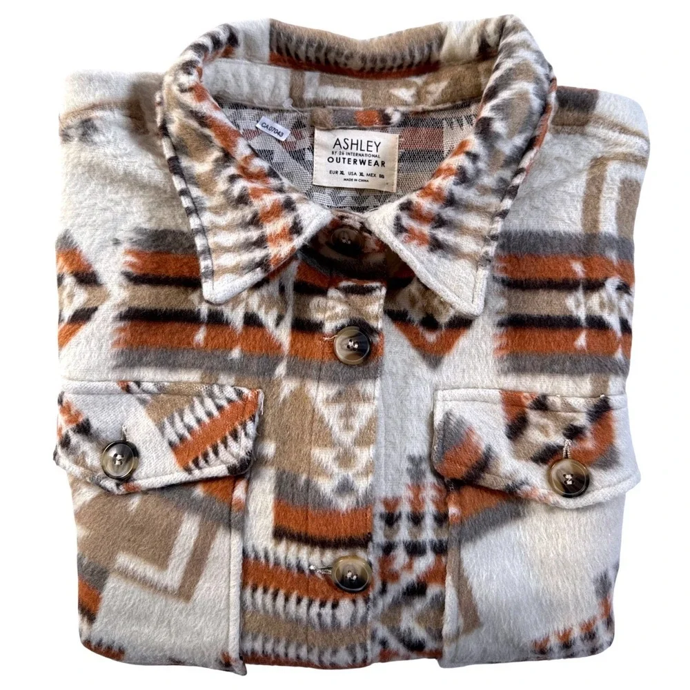 ASHLEY by 26 International Geometric Shacket Outerwear Women's‎ Size XL Aztec